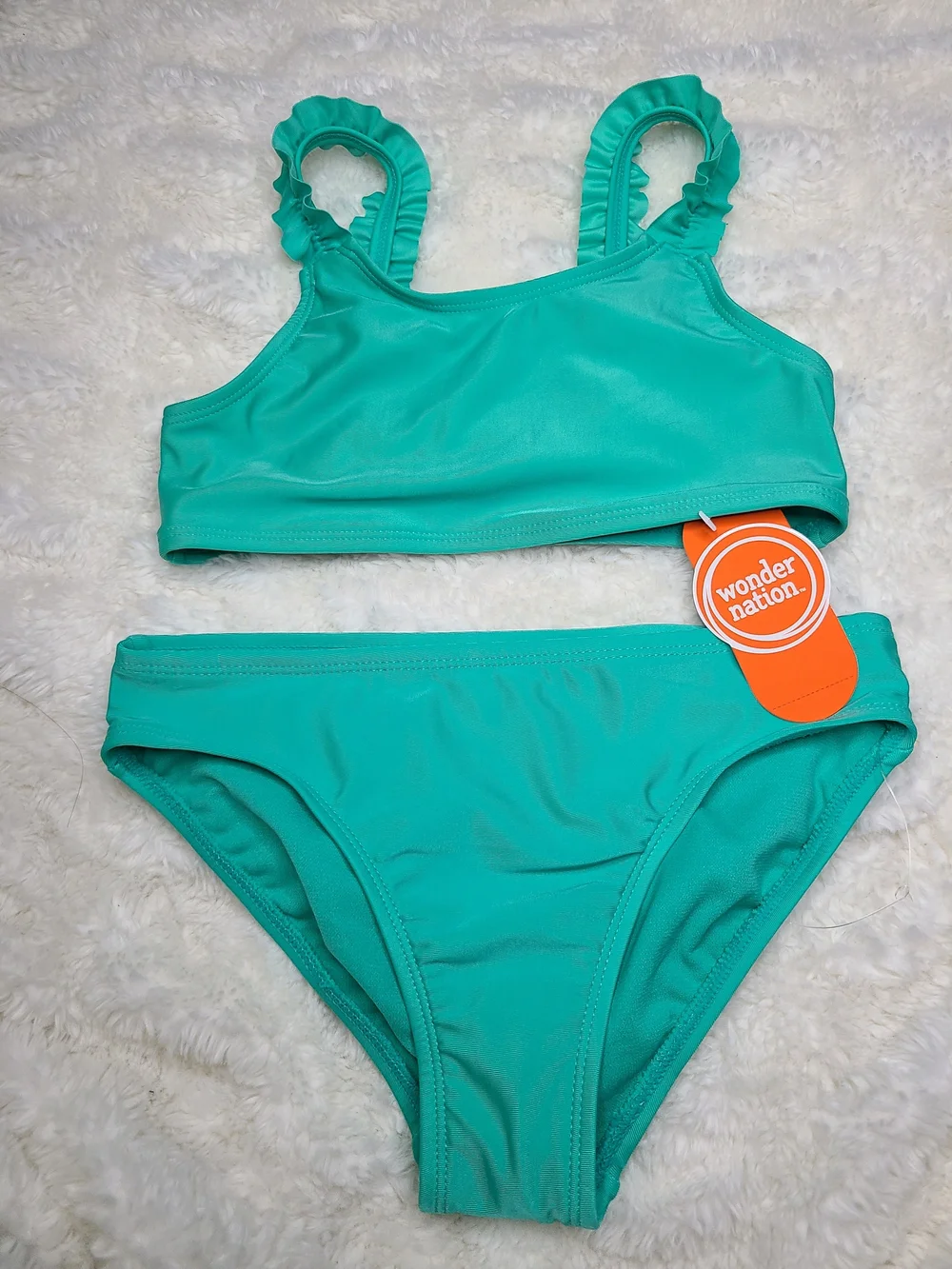 wonder nation Teal Ruffle-Strap Girls' Two-Piece Bikini Size M(8)